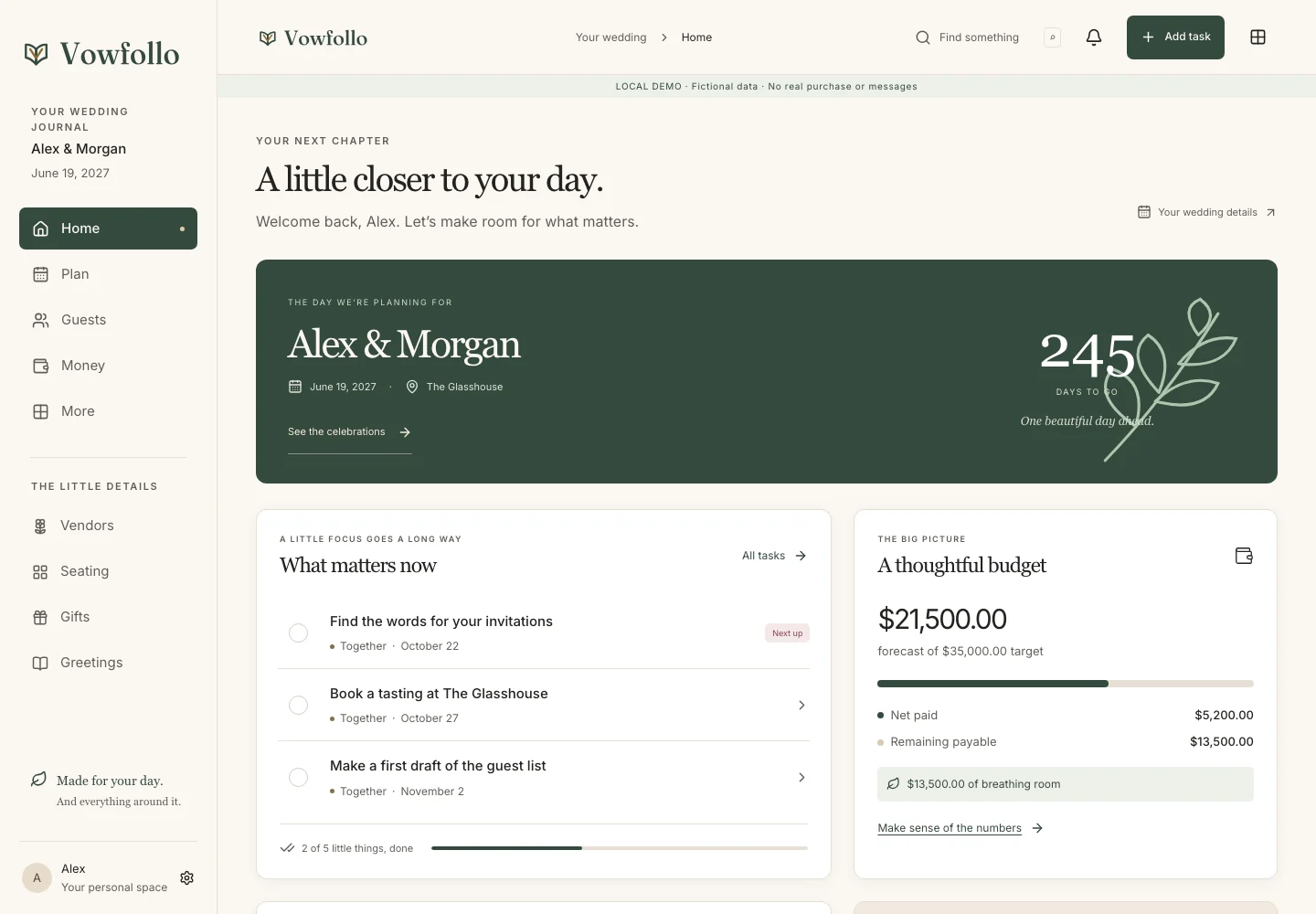 Vowfolio home dashboard