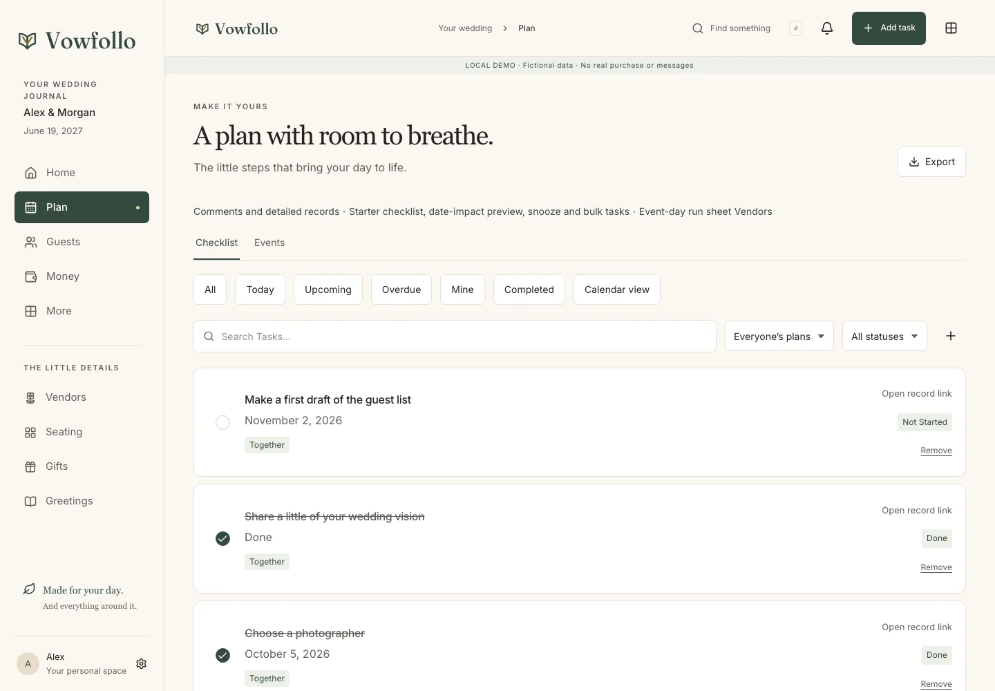 Vowfolio planning timeline